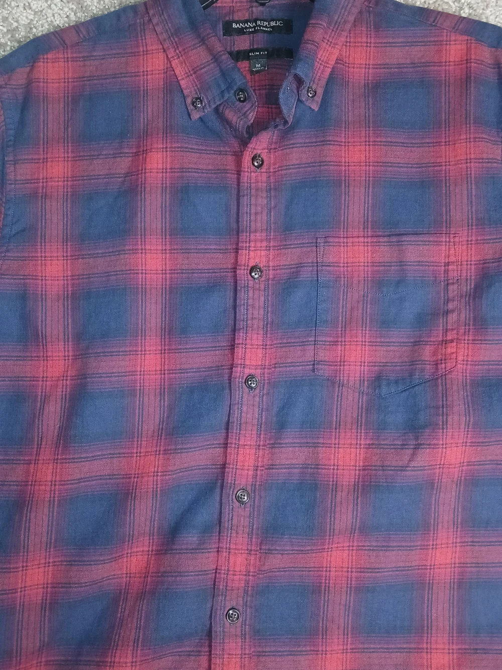 Banana Republic Red/Blue Flanne‎ Plaid Slim Fit Button Shirt for Men - Medium